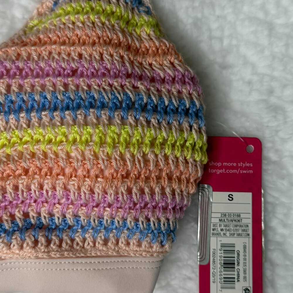 Xhilaration Rainbow‎ Striped Crochet Bikini Top Small NWT Removable Pads - Picture 6 of 7